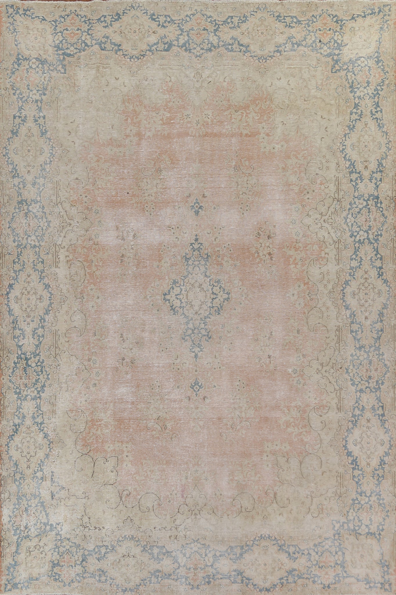 Antique Wool Distressed Kerman Persian Area Rug 9x12