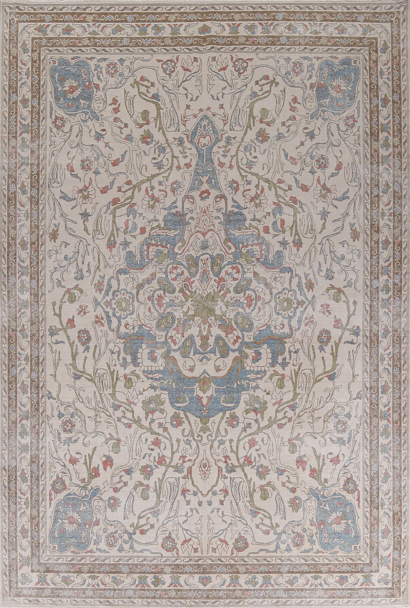 Ivory Geometric Oushak Turkish Area Rug 9x12
