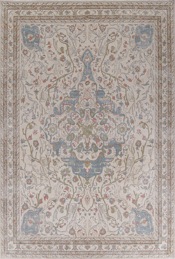 Ivory Geometric Oushak Turkish Area Rug 9x12