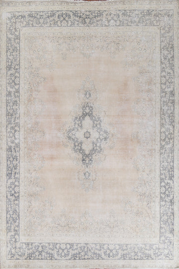 Muted Distressed Kerman Persian Wool Rug 9x12