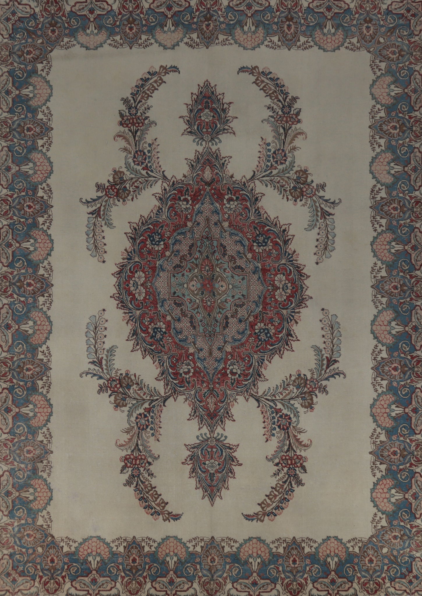 Floral Ivory Medallion Tabriz Persian Area Rug 9x13