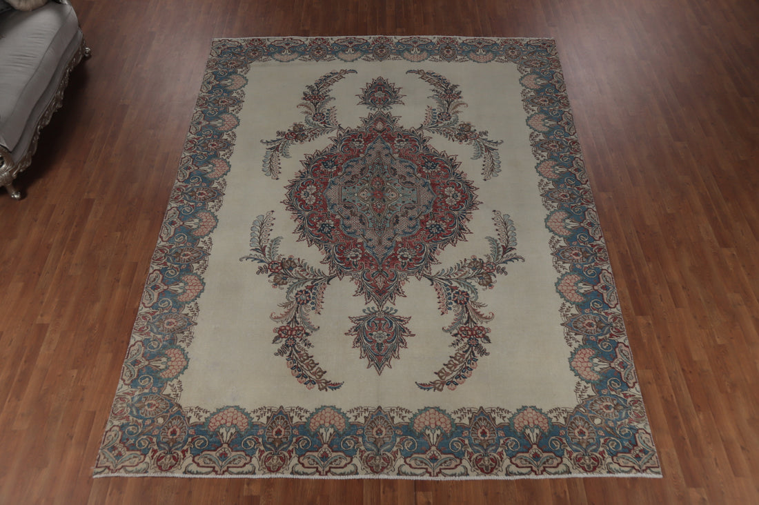 Floral Ivory Medallion Tabriz Persian Area Rug 9x13