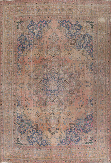 Vintage Geometric Mashad Persian Area Rug 10x13