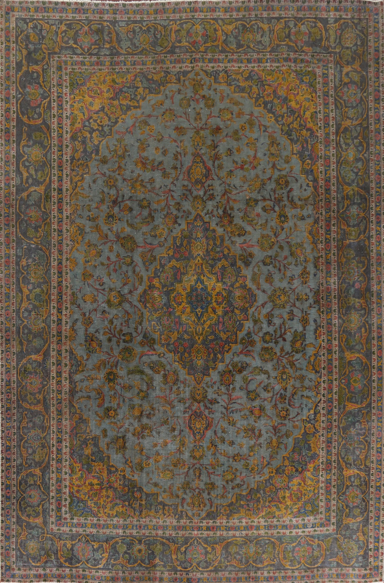 Floral Over-Dyed Kashan Persian Area Rug 10x13