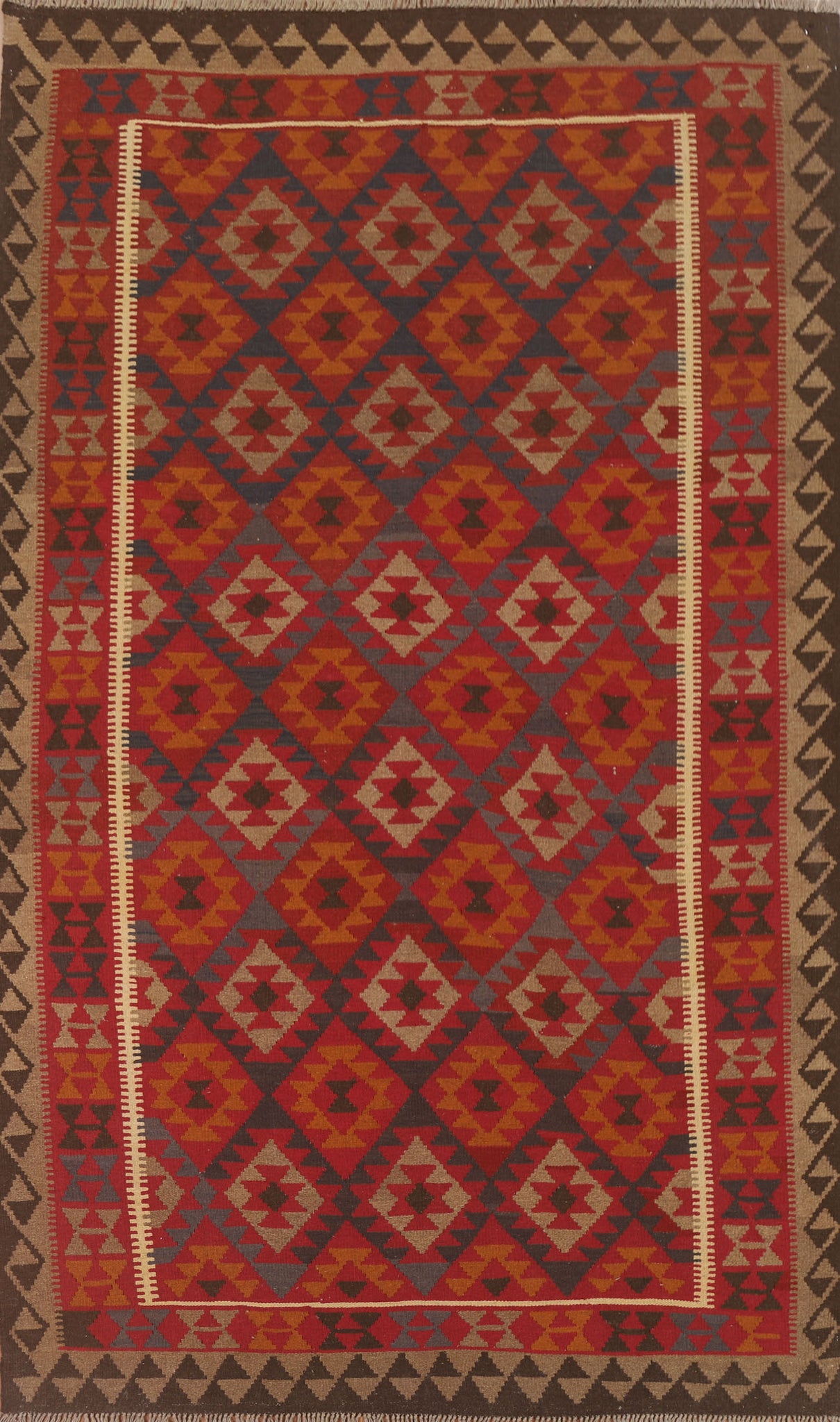 Geometric Kilim Reversible Wool Area Rug 7x10