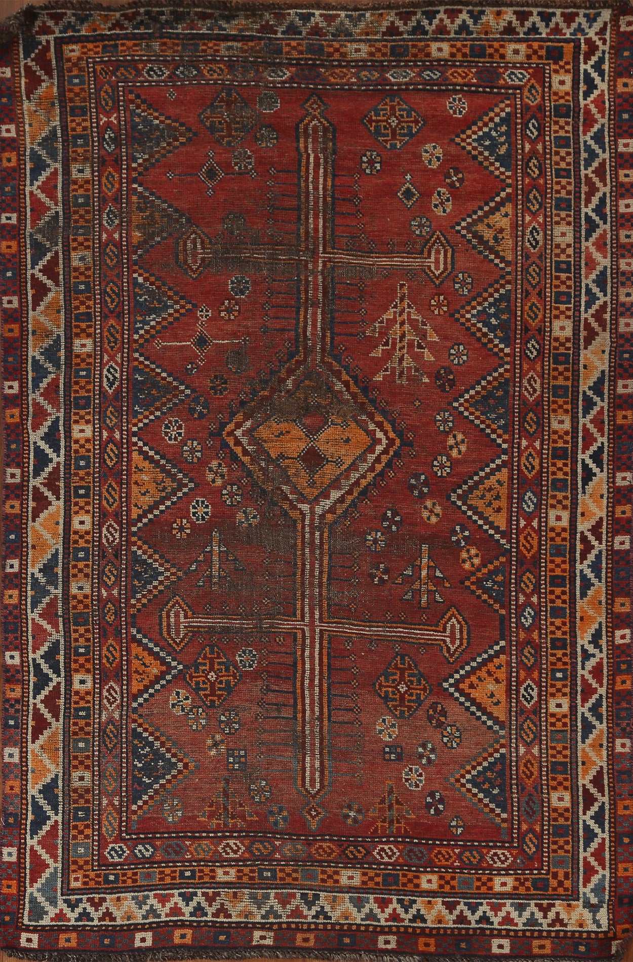 Antique Geometric Abadeh Persian Area Rug 4x7