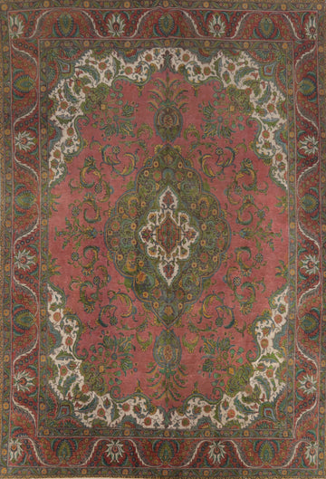 Vintage Pink Wool Tabriz Persian Area Rug 9x13
