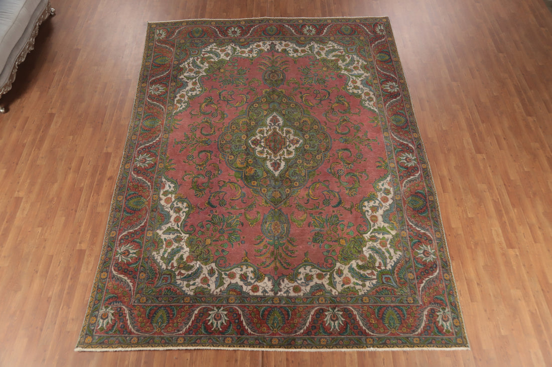 Vintage Pink Wool Tabriz Persian Area Rug 9x13