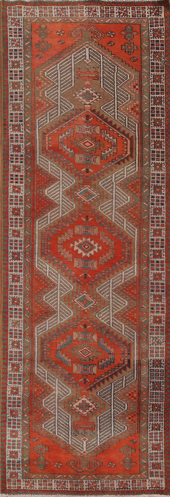 Red Geometric Ardebil Persian Runner Rug 3x10