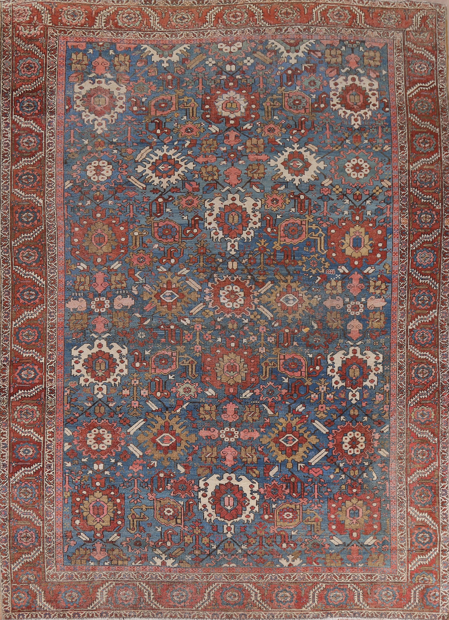 Pre-1900 Antique Vegetable Dye Heriz Serapi Persian Rug 10x12