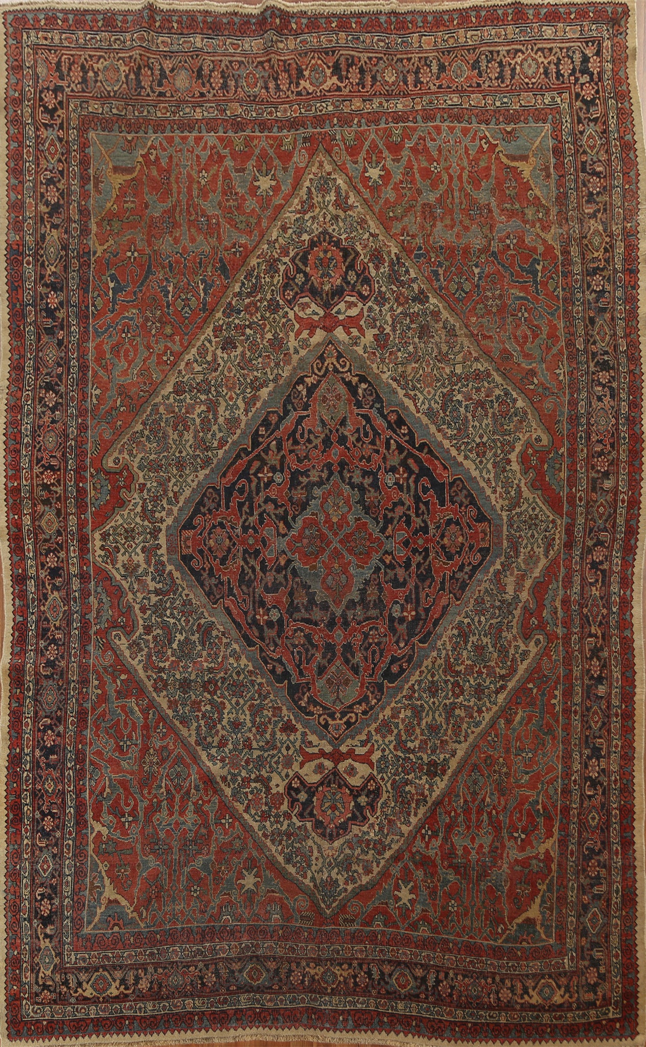 Pre-1900 Antique Vegetable Dye Bidjar Halvaei Persian Rug 8x11