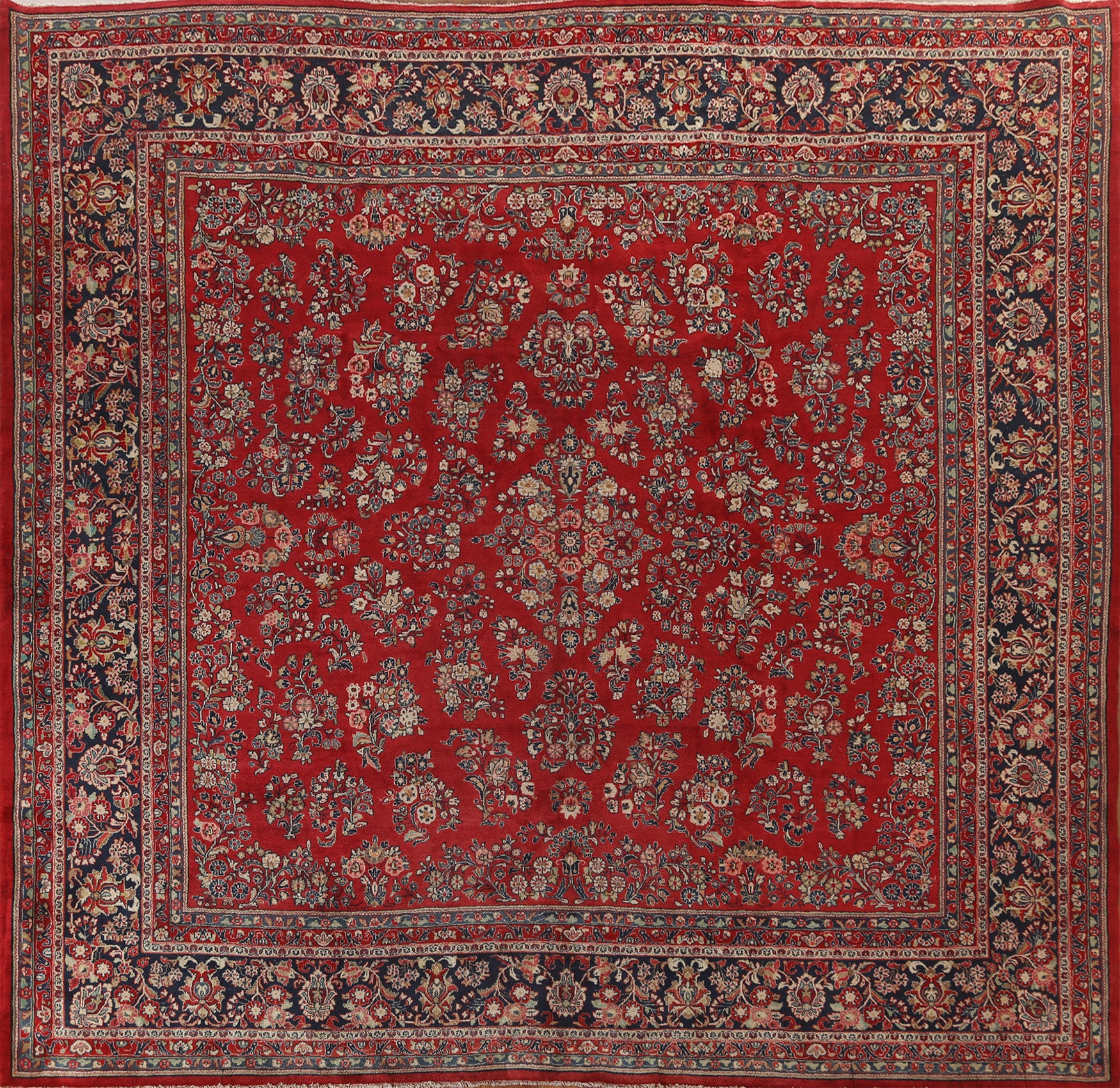 Vegetable Dye Red Sarouk Persian Square Rug 12x12