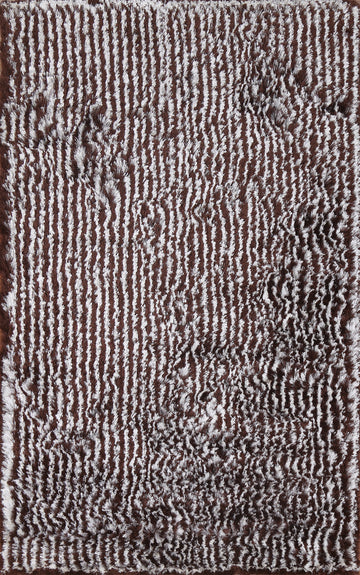 Striped Modern Shaggy Oriental Area Rug 5x8