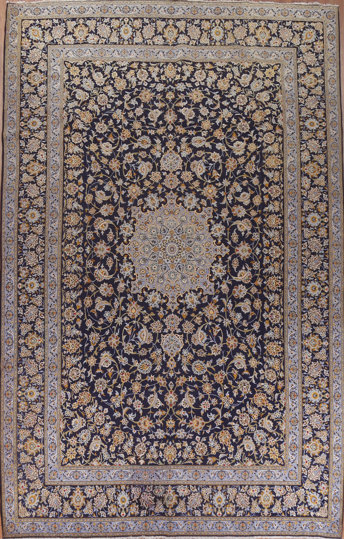 Large Navy Blue Floral Kashan Persian Rug 11x16