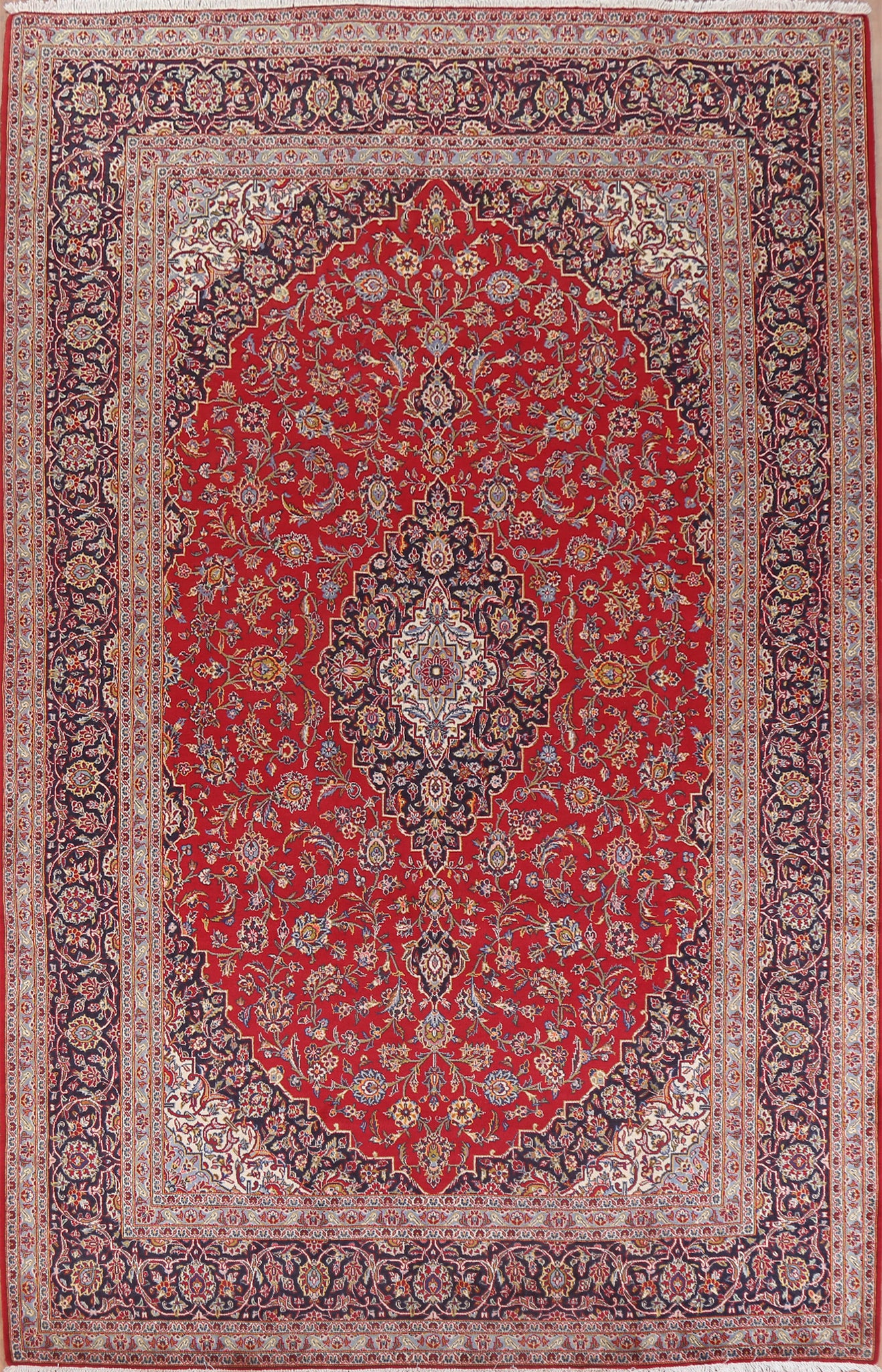 Red Vintage Wool Kashan Persian Area Rug 8x11