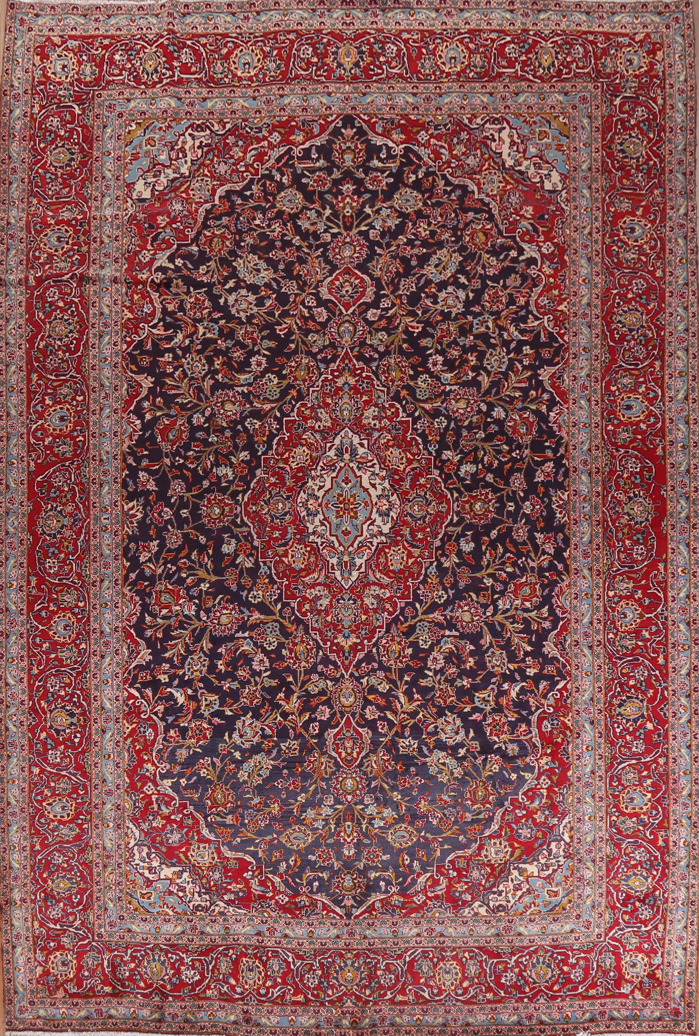 Navy Blue Floral Kashan Persian Area Rug 10x13