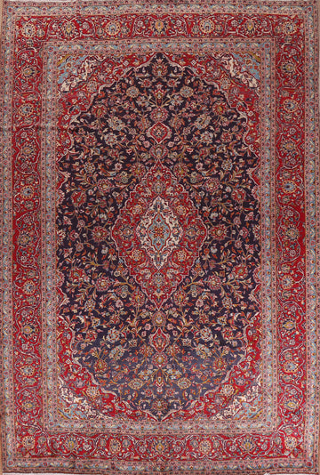 Navy Blue Floral Kashan Persian Area Rug 10x13
