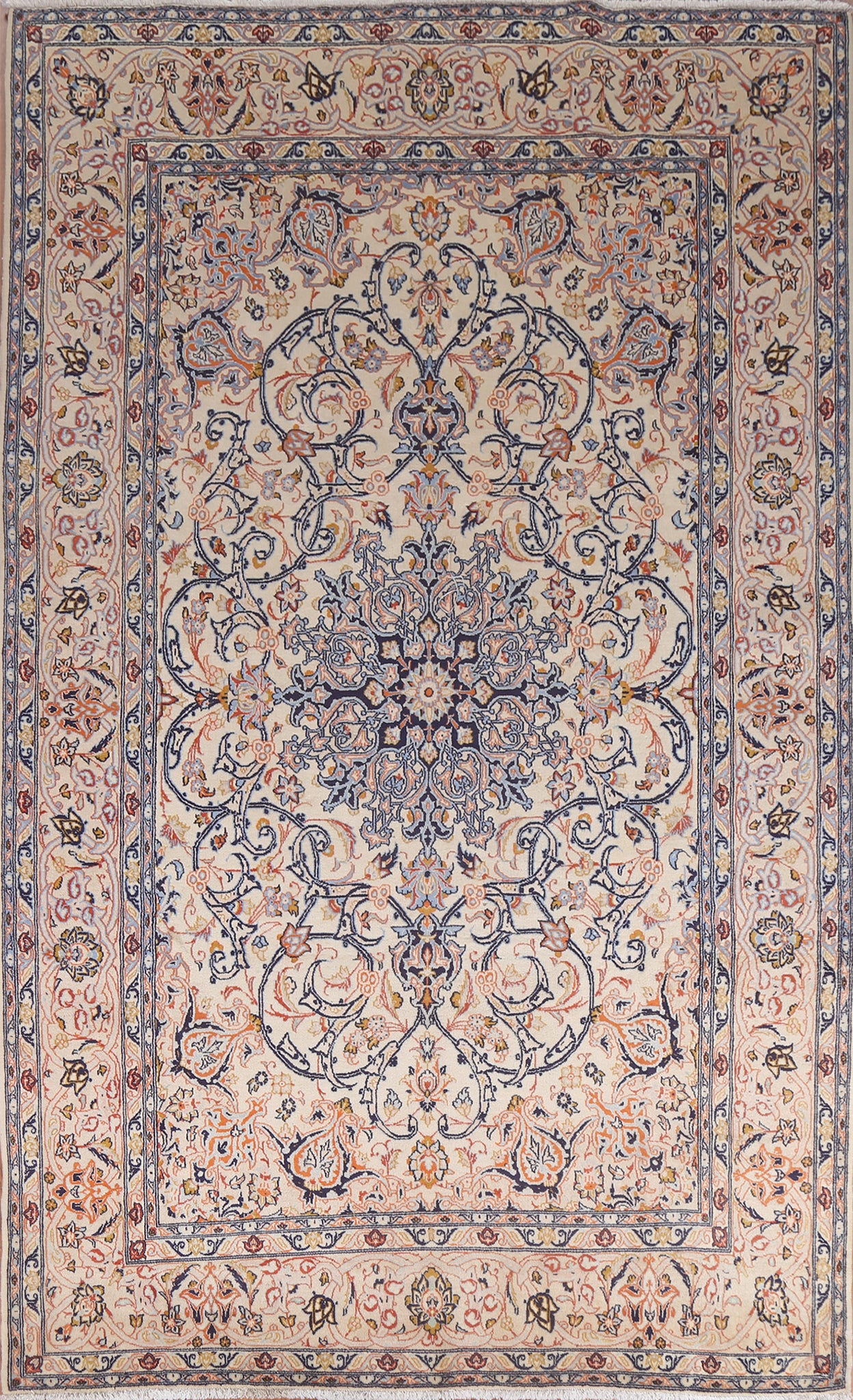 Vintage Floral Wool Kashmar Persian Area Rug 7x10