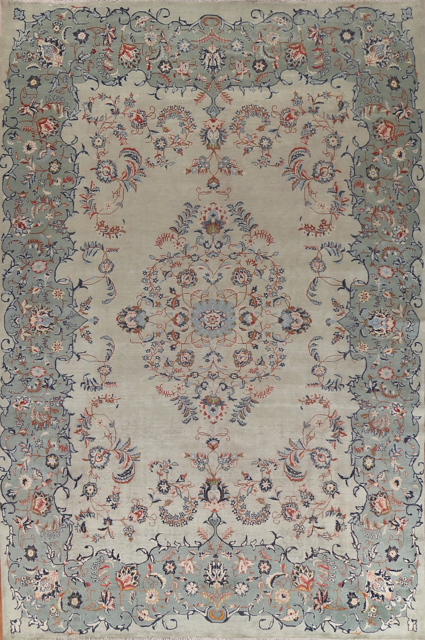 Floral Green Kashan Persian Area Rug 9x13