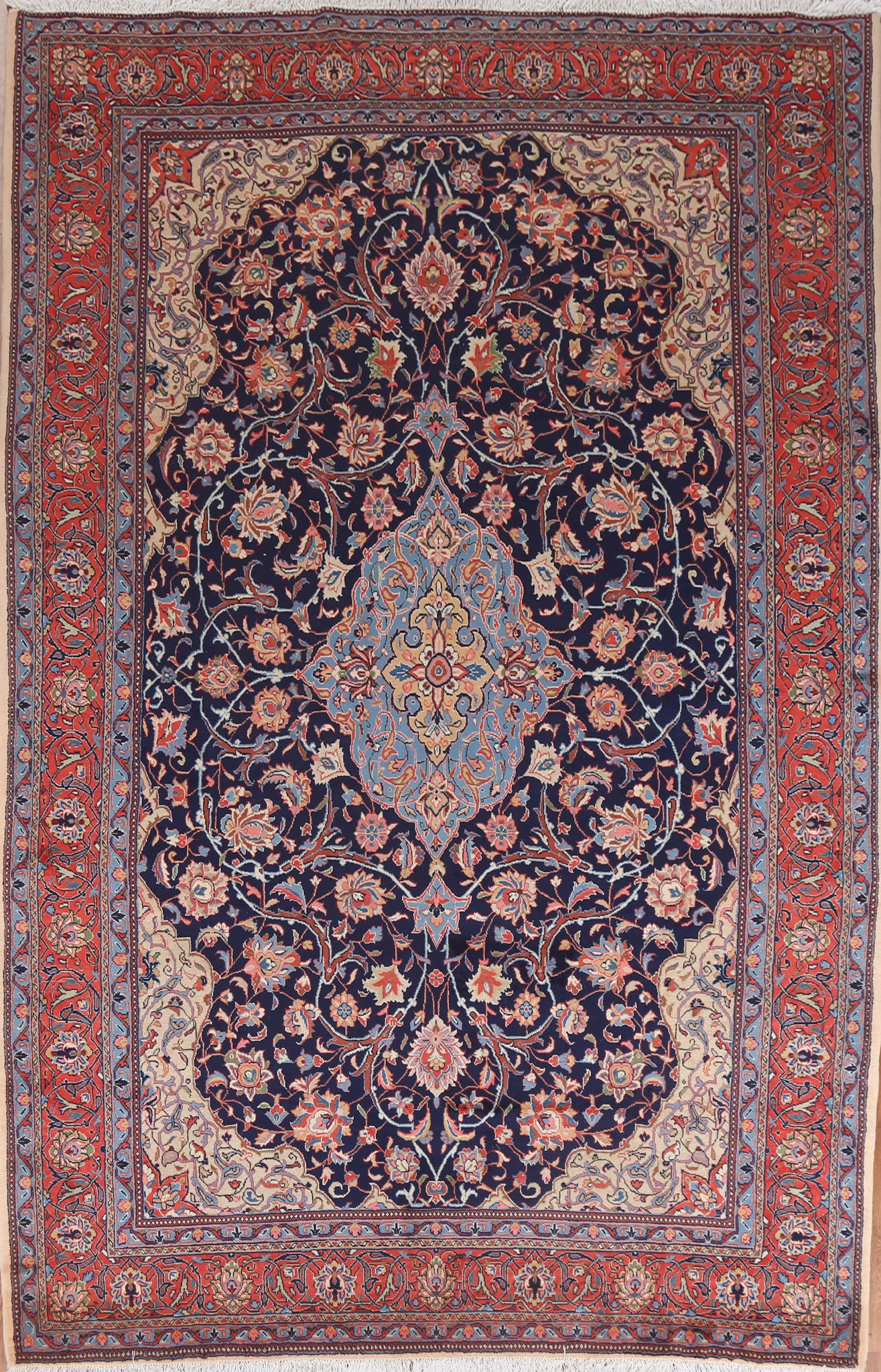 Navy Blue Floral Sarouk Persian Area Rug 8x11