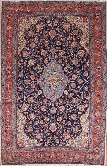 Navy Blue Floral Sarouk Persian Area Rug 8x11