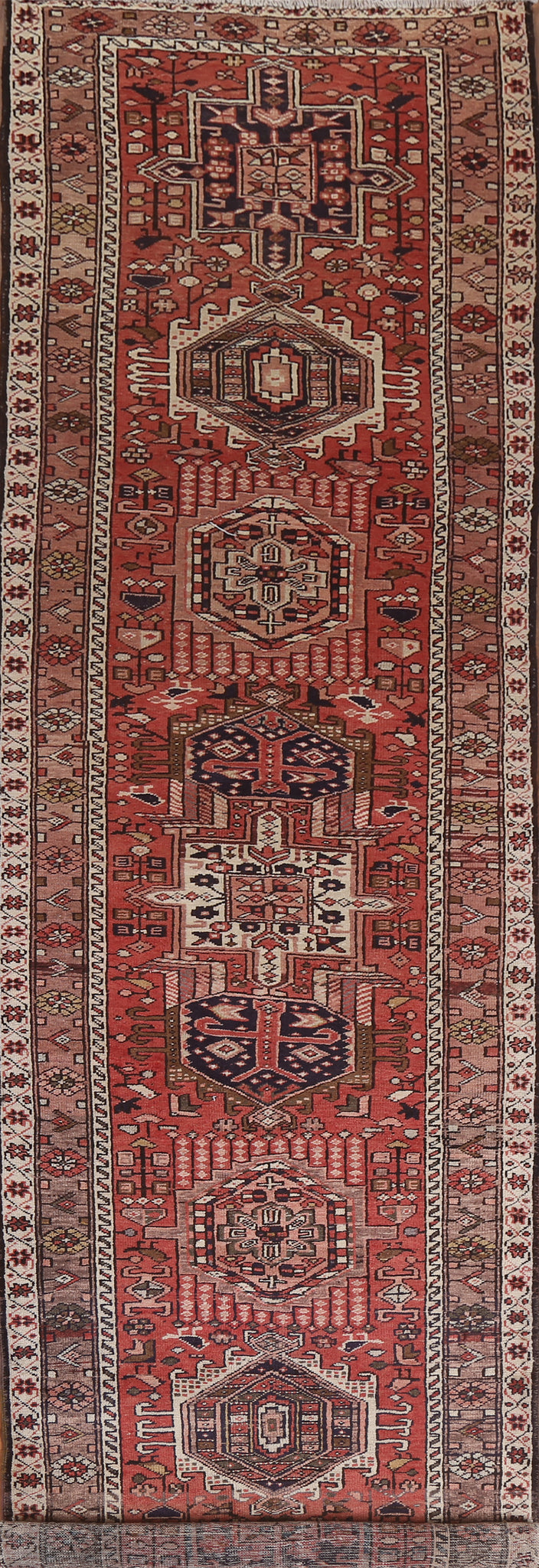 Red Geometric Heriz Persian Runner Rug 4x14