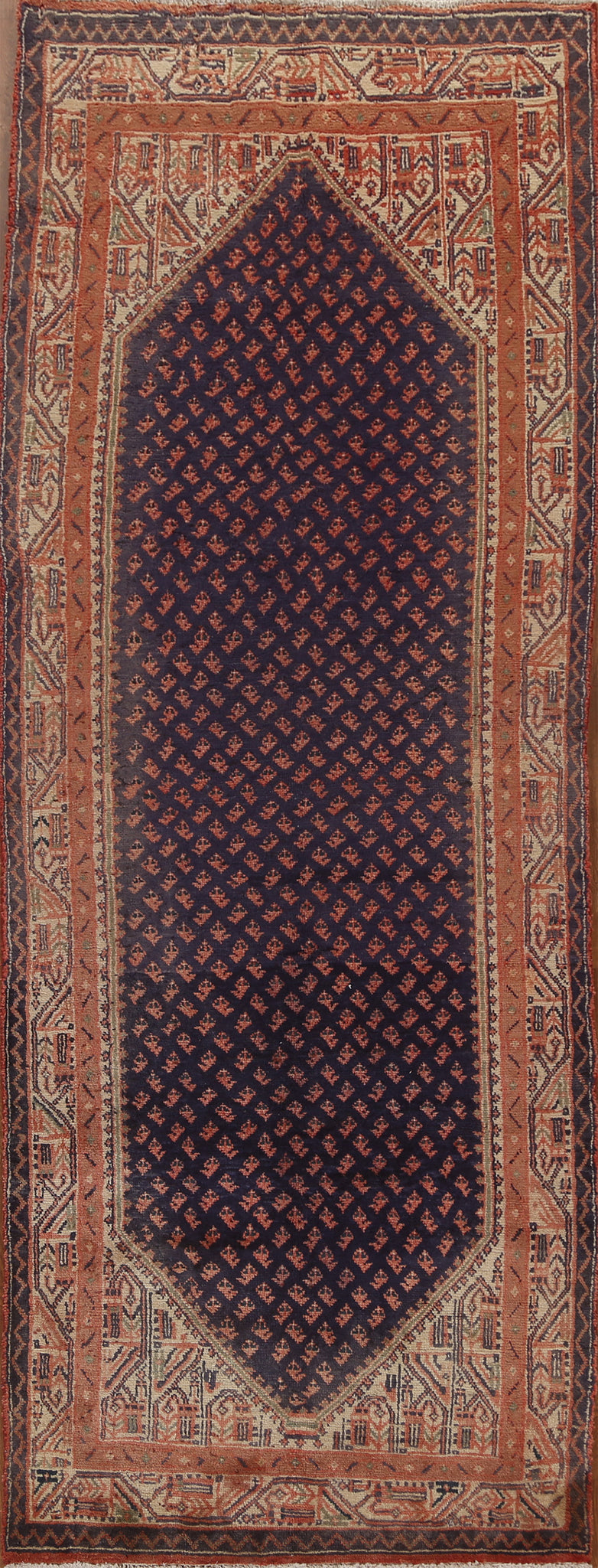 Navy Blue Boteh Botemir Persian Runner Rug 3x10