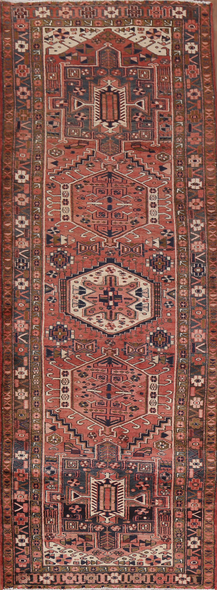 Geometric Heriz Persian Runner Rug 4x11