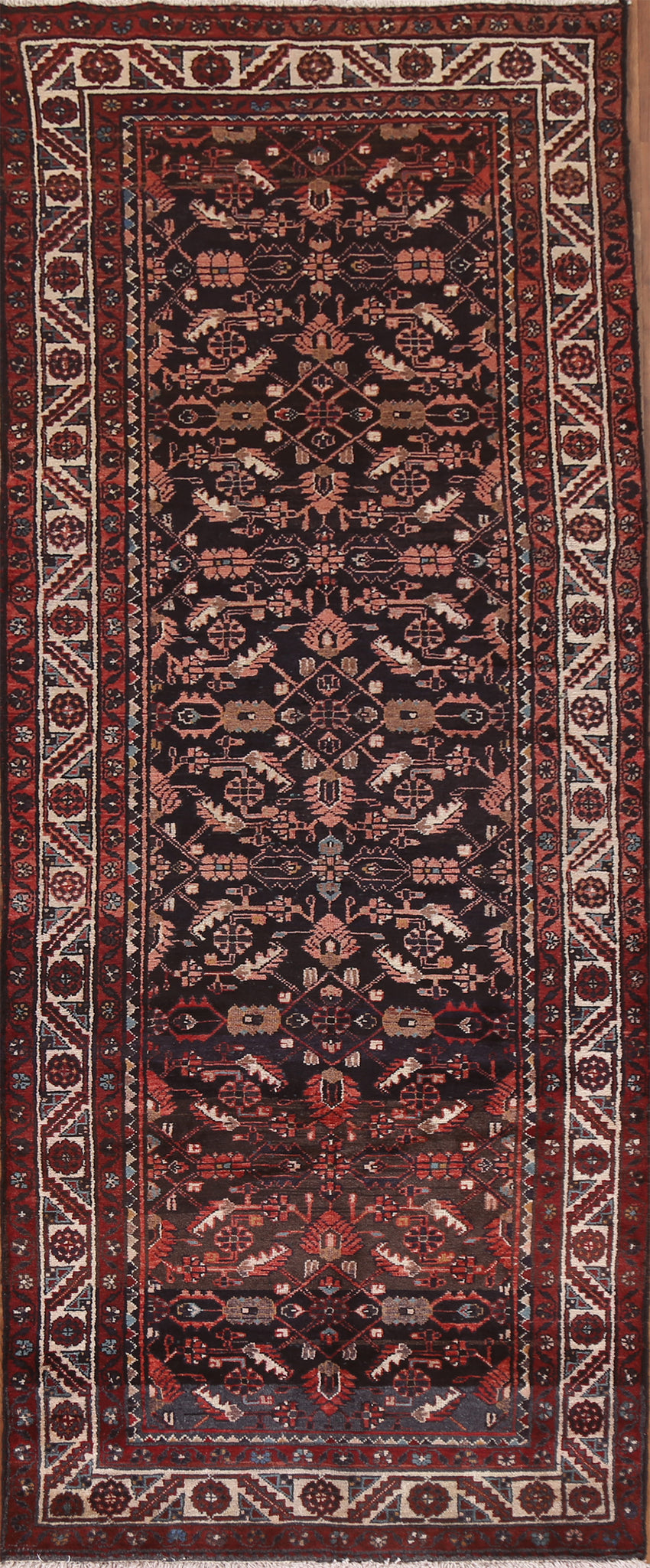 Hand-Knotted Wool Malayer Persian Runner Rug 4x10