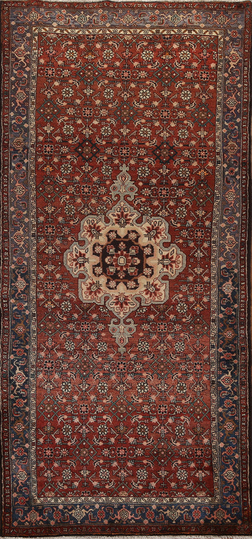 Vintage Geometric Zanjan Persian Runner Rug 4x10