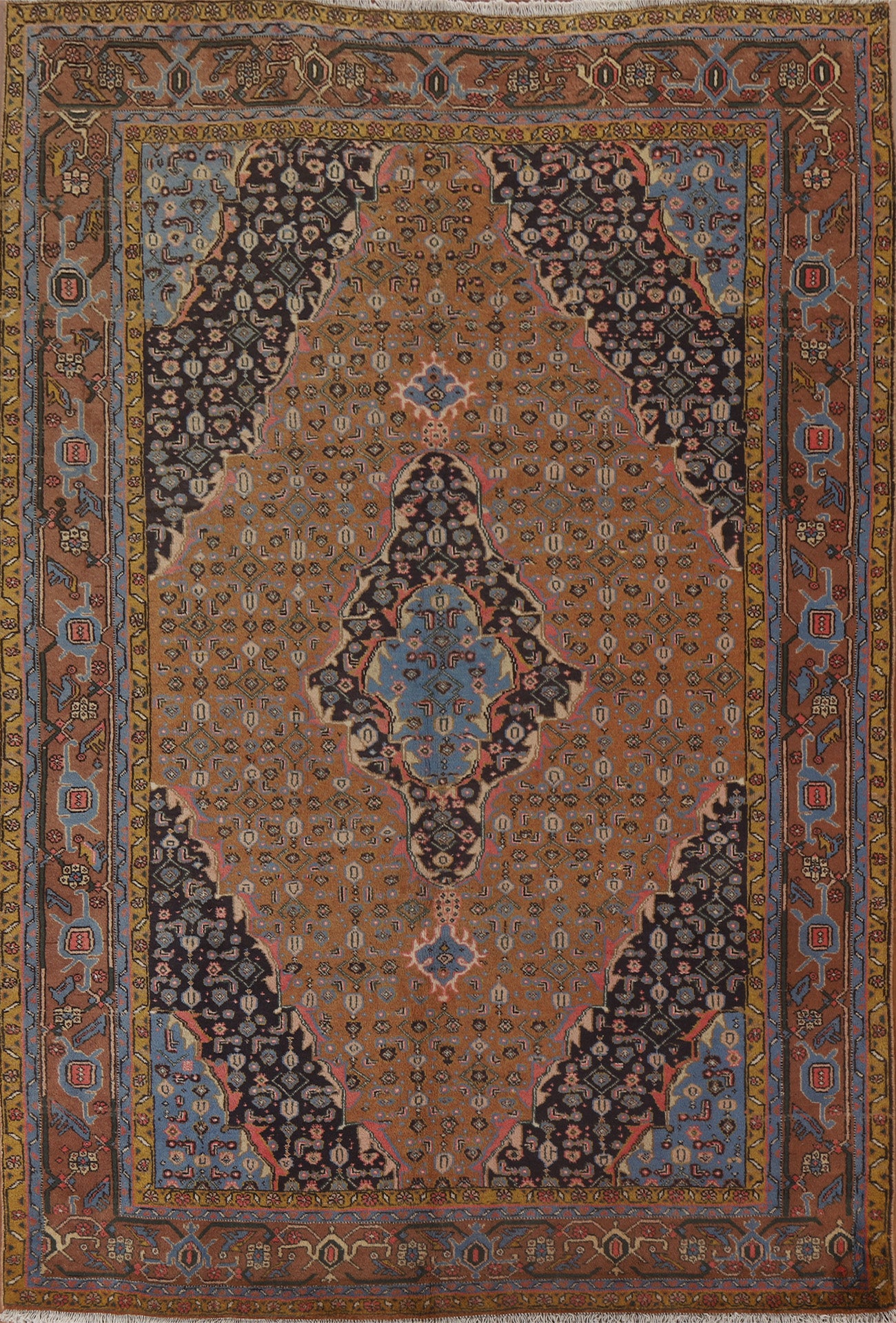 Vintage Geometric Ardebil Persian Area Rug 7x9