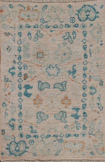 Muted Geometric Wool Oushak Oriental Rug 2x3