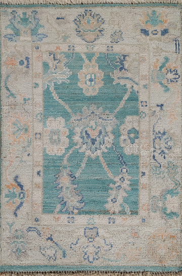 Hand-Knotted Oushak Turkish Wool Rug 2x3