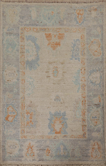 Hand-Knotted Oushak Turkish Wool Rug 2x3