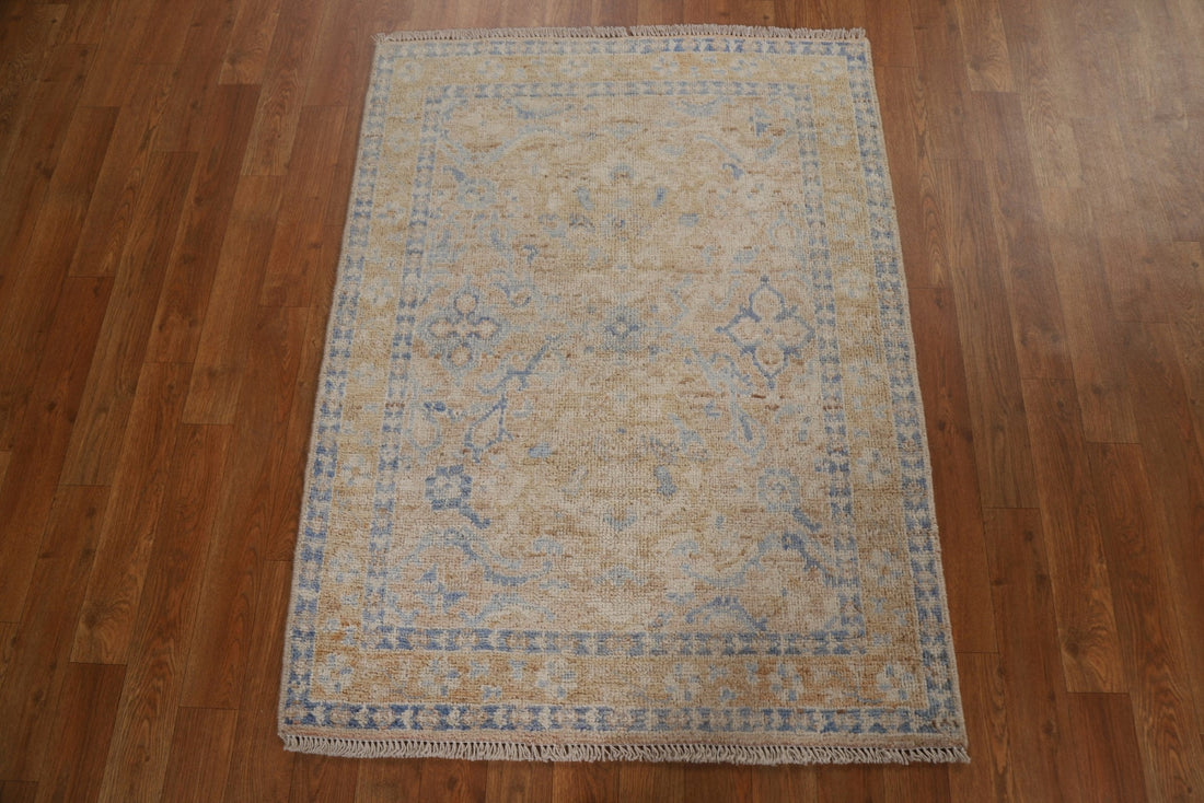 Muted Geometric Oushak Oriental Wool Rug 3x4