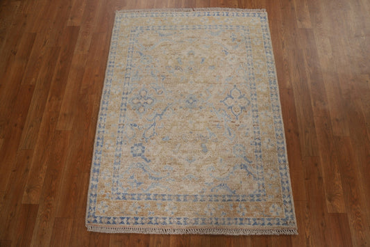 Muted Geometric Oushak Oriental Wool Rug 3x4