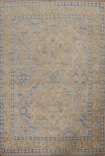 Muted Geometric Oushak Oriental Wool Rug 3x4