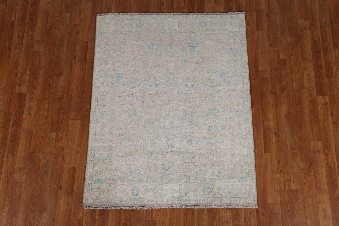 Muted Geometric Oushak Turkish Area Rug 4x5