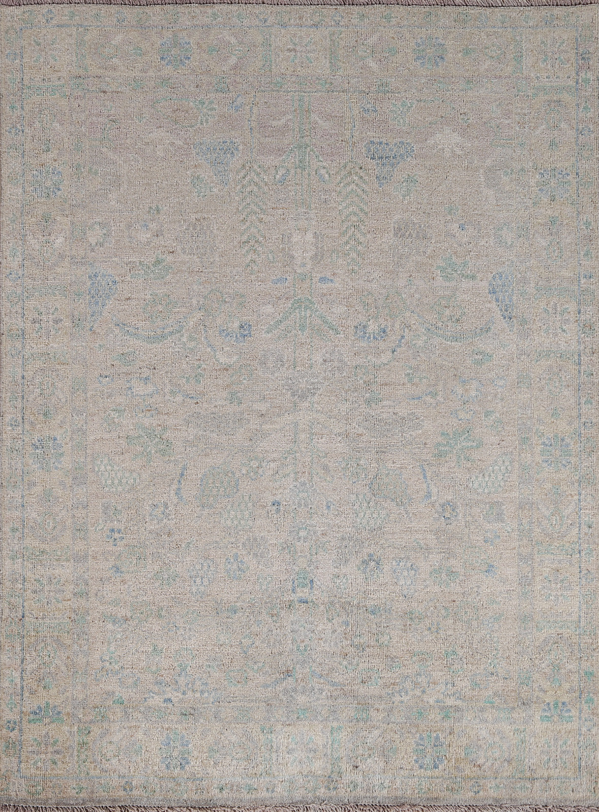 Muted Geometric Oushak Turkish Area Rug 4x5