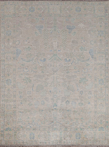 Muted Geometric Oushak Turkish Area Rug 4x5