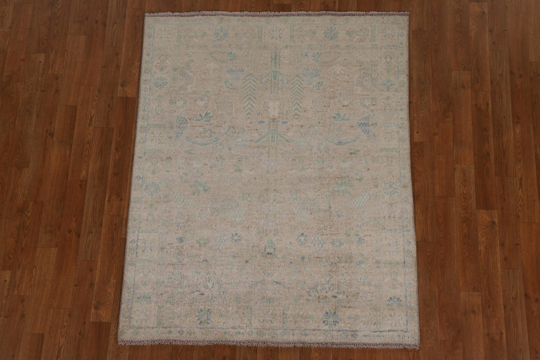 Vegetable Dye Oushak Turkish Area Rug 4x5