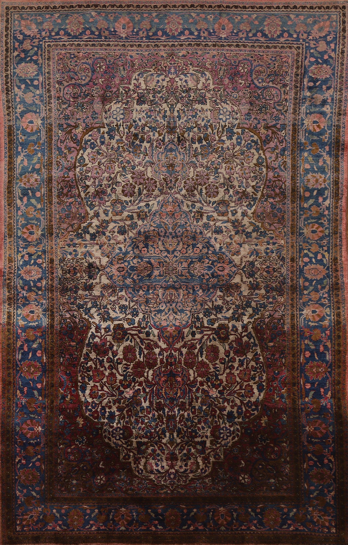100% Silk Pre-1900 Antique Kashan Mohtasham Persian Rug 4x7