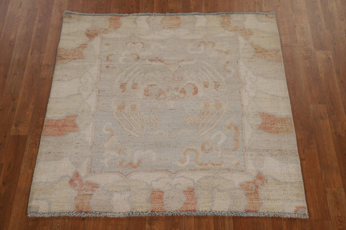 Vegetable Dye Wool Oushak Turkish Square Rug 4x4