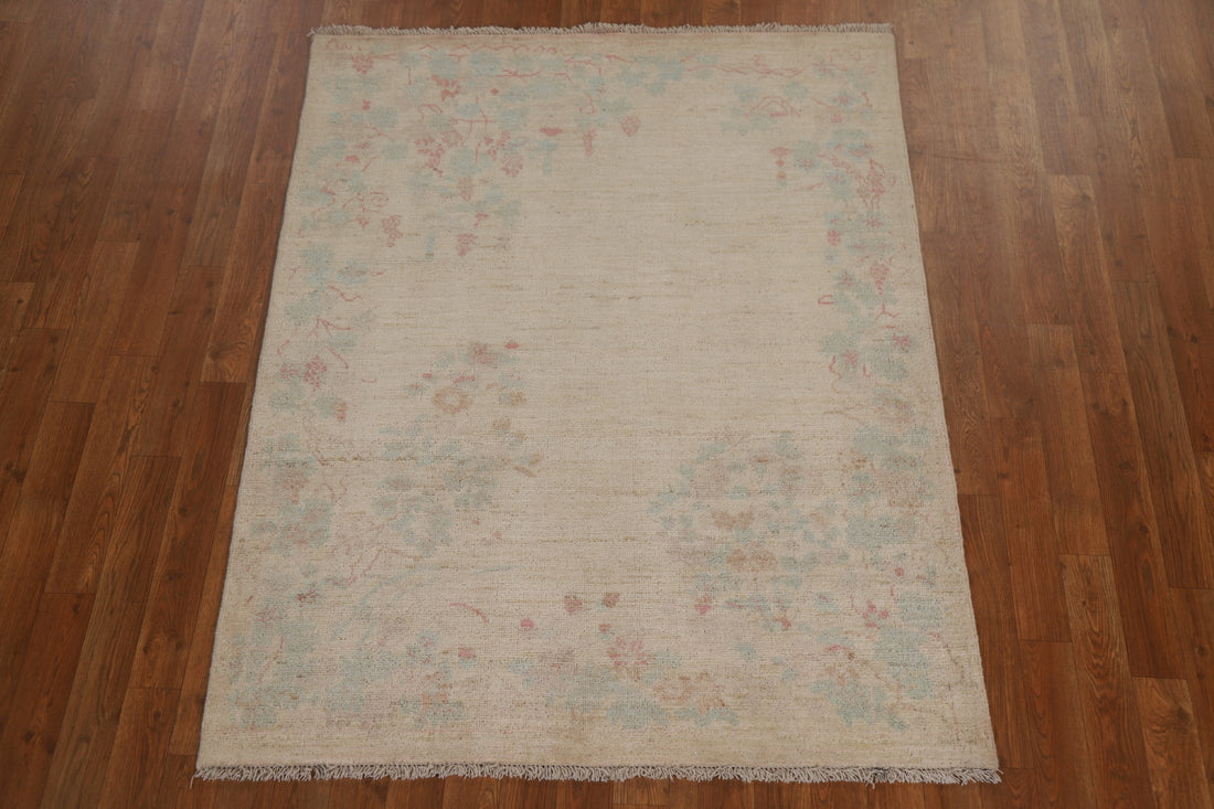 Vegetable Dye Wool Oushak Turkish Area Rug 4x5