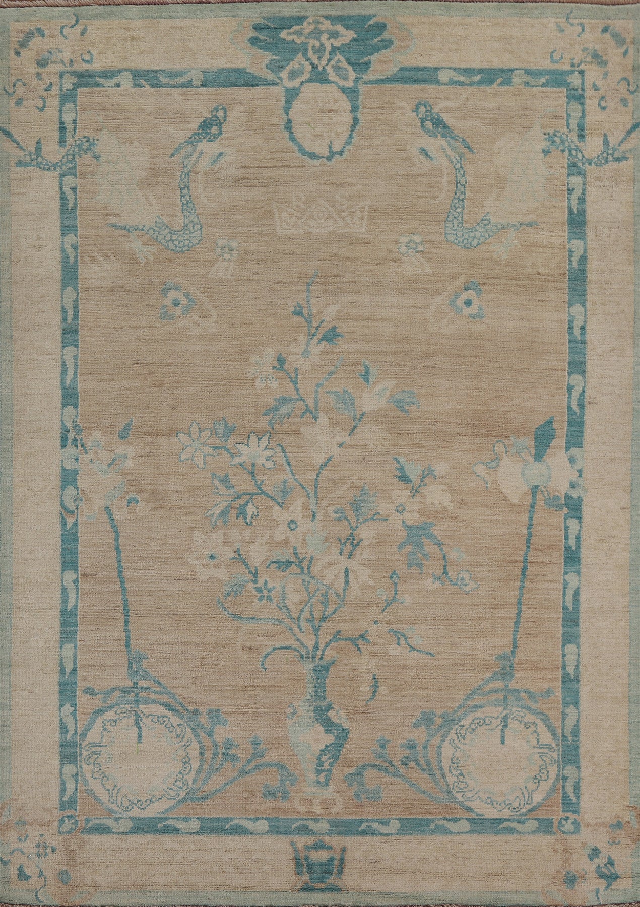 Vegetable Dye Art Deco Oriental Area Rug 5x7