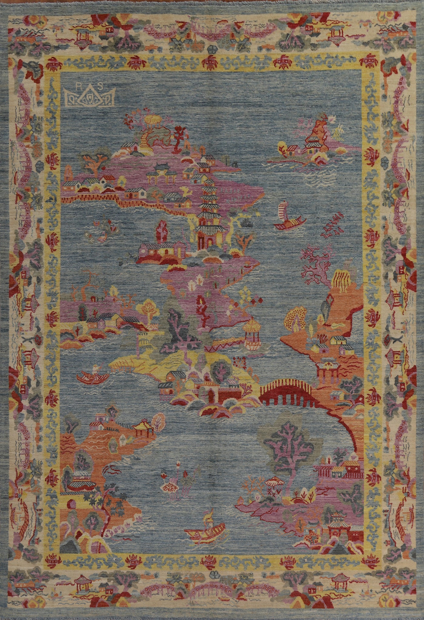 Vegetable Dye Art Deco Oriental Area Rug 9x12