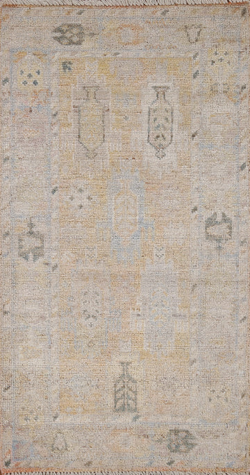 Vegetable Dye Geometric Oushak Oriental Wool Rug 2x4