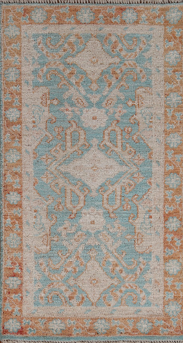 Vegetable Dye Geometric Oushak Oriental Rug 2x4