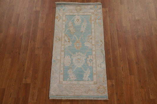 Muted Geometric Oushak Oriental Wool Rug 2x4