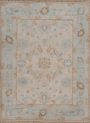 Geometric Oushak Oriental Wool Rug 3x4